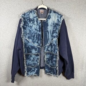 Vintage Handmade Jacket Mens XXL Blue Open Denim Sweatshirt